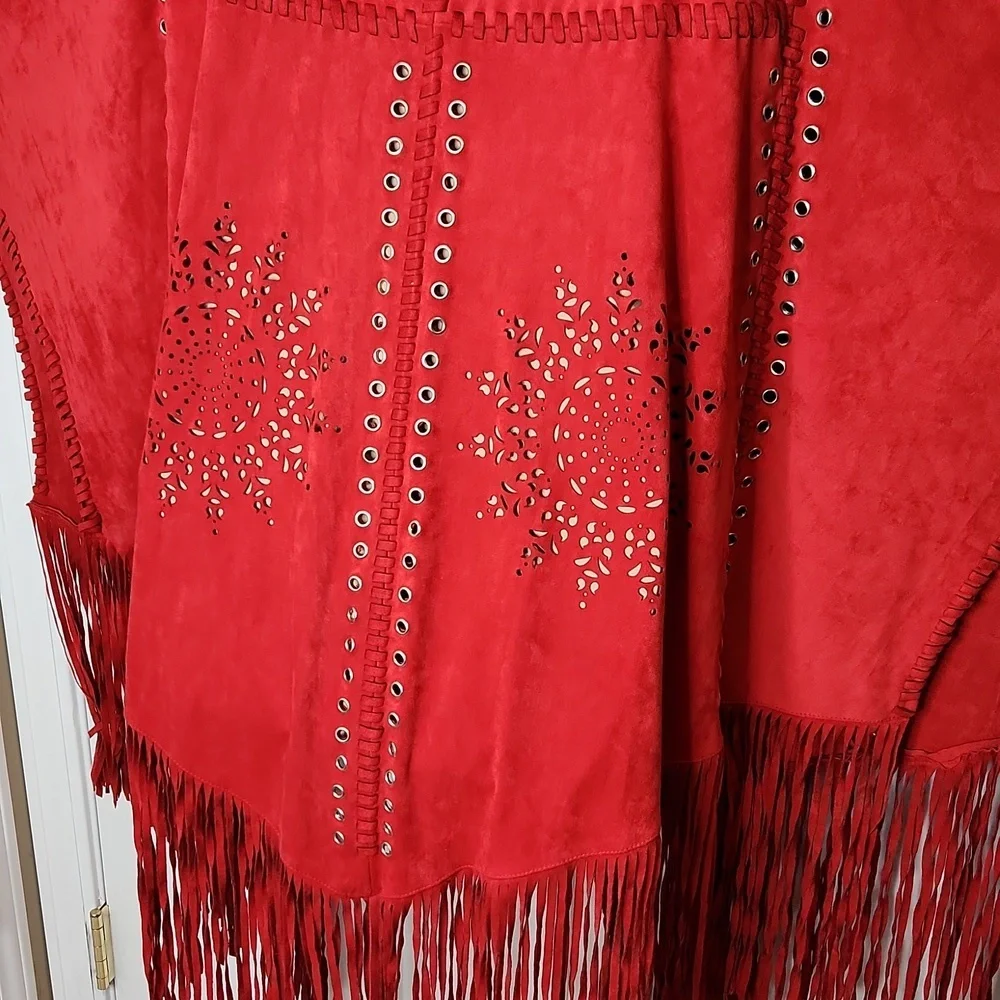 Tesoro moda festival bohemian fringe cut out cape poncho coverup L/XL